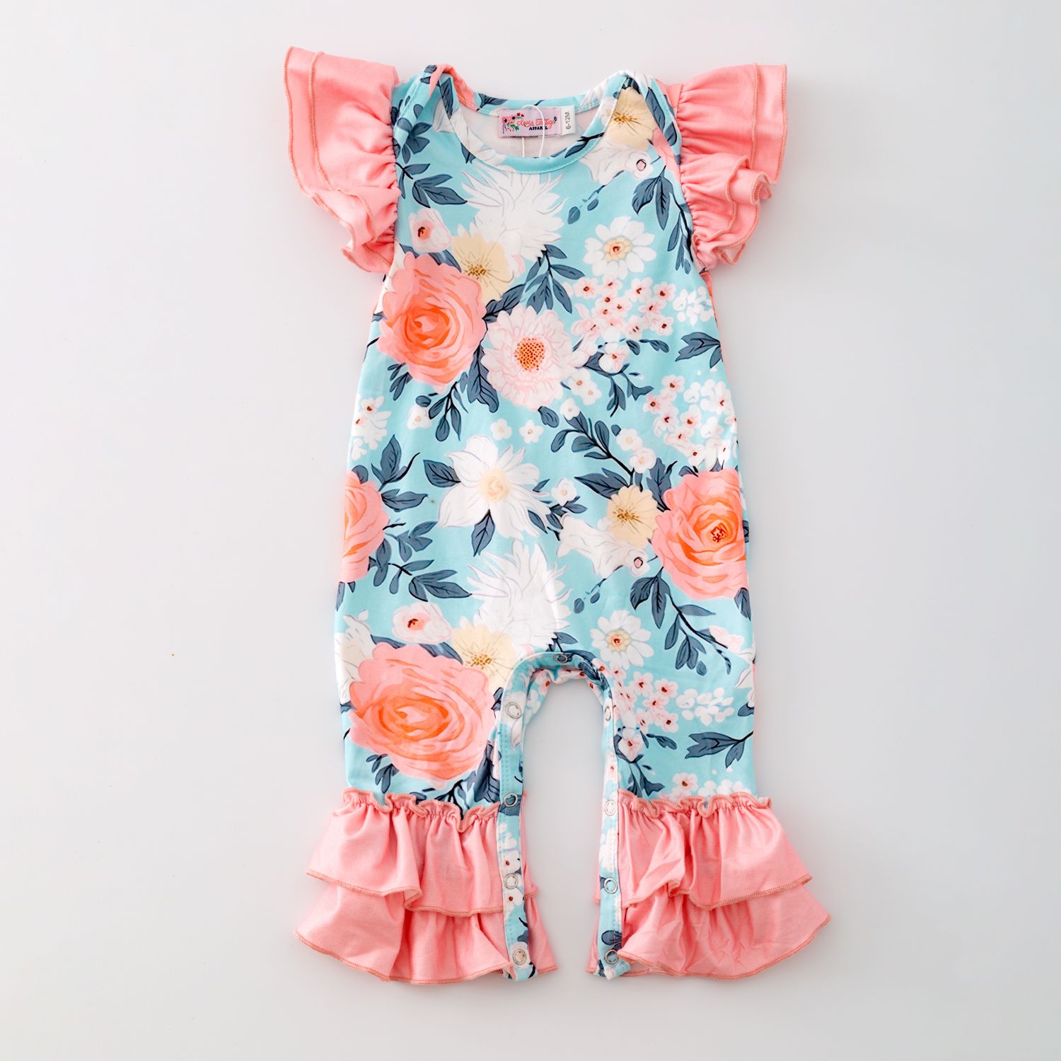Aqua Pink Flower Footies