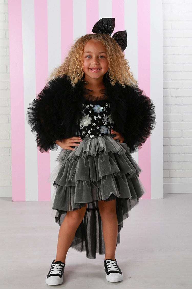 Black Sequin Floral Long Dress